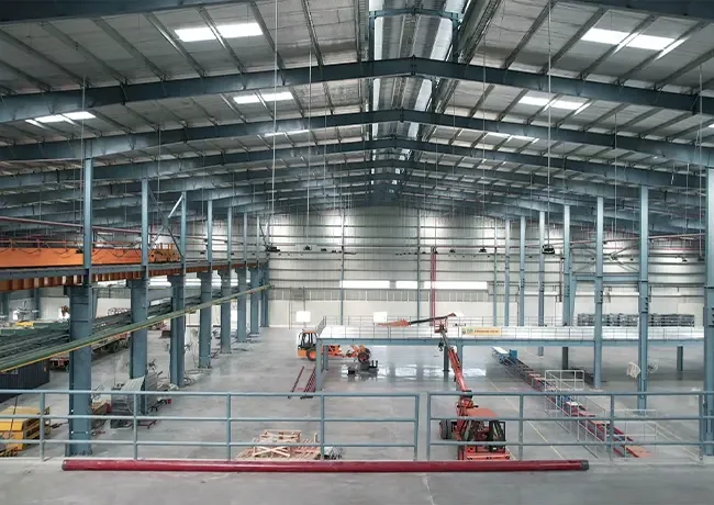 Steel factory building with overhead crane