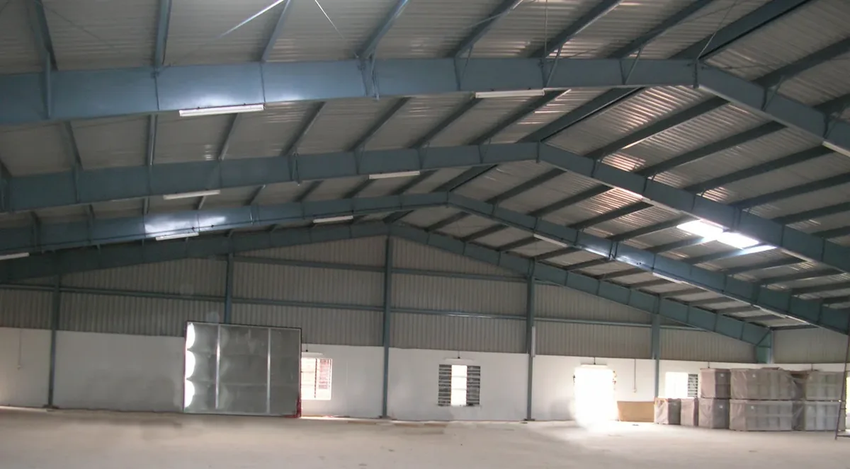 Pre-engineered steel shed interior